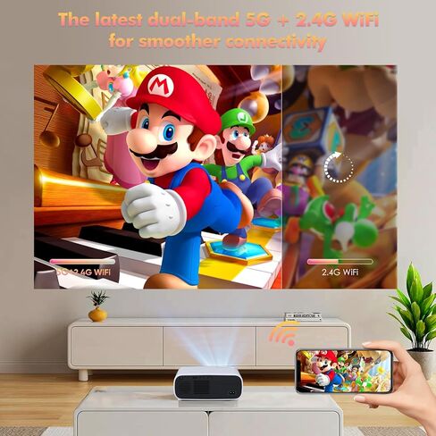 جهاز عرض مزود بواي فاي وبلوتوث، جهاز عرض أفلام أصلي 1080 بكسل يدعم 4K، جهاز عرض خارجي 18000 لتر، شاشة 200 بوصة، جهاز عرض فيديو متوافق مع Android/iOS/الكمبيوتر المحمول/HDMI/USB (أسود) in Kuwait