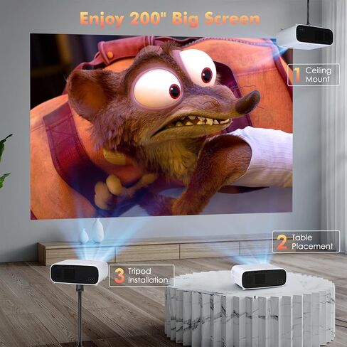 جهاز عرض مزود بواي فاي وبلوتوث، جهاز عرض أفلام أصلي 1080 بكسل يدعم 4K، جهاز عرض خارجي 18000 لتر، شاشة 200 بوصة، جهاز عرض فيديو متوافق مع Android/iOS/الكمبيوتر المحمول/HDMI/USB (أسود) in Kuwait