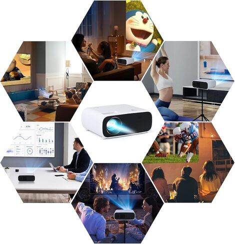 جهاز عرض مزود بواي فاي وبلوتوث، جهاز عرض أفلام أصلي 1080 بكسل يدعم 4K، جهاز عرض خارجي 18000 لتر، شاشة 200 بوصة، جهاز عرض فيديو متوافق مع Android/iOS/الكمبيوتر المحمول/HDMI/USB (أسود) in Kuwait