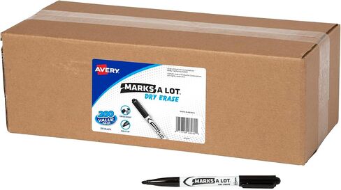 علامات AVERY Marks A Lot علامات المسح الجاف، علامات لوحة بيضاء منخفضة الرائحة مع طرف رصاصة، 6 أسود (24483) in Kuwait