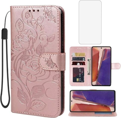 Case for Galaxy Note 20 5G Case, Samsung Note 20 SM-N981U Wallet Case with Tempered Glass Screen Protector, Leather Flip Credit Card Holder Stand Cover for Samsung Galaxy Note20 Rose Gold in Saudi Arabia