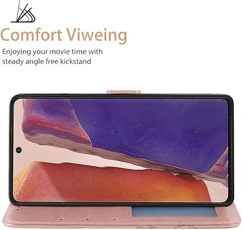 Case for Galaxy Note 20 5G Case, Samsung Note 20 SM-N981U Wallet Case with Tempered Glass Screen Protector, Leather Flip Credit Card Holder Stand Cover for Samsung Galaxy Note20 Rose Gold in Saudi Arabia