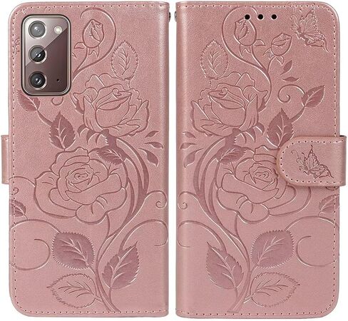 Case for Galaxy Note 20 5G Case, Samsung Note 20 SM-N981U Wallet Case with Tempered Glass Screen Protector, Leather Flip Credit Card Holder Stand Cover for Samsung Galaxy Note20 Rose Gold in Saudi Arabia