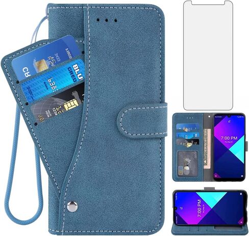 Asuwish for Wiko Life 3 U316AT Wallet Phone Case, Stand Case with Tempered Glass Screen Protector, Flip Card Holder Slot Shockproof Kickstand Cell Protective Cover for WikoLife3 Life3 Women Men Blue in Saudi Arabia