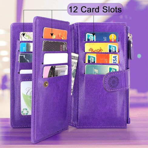 Harryshell Detachable Magnetic Zipper Wallet Leather Case with Cash Coin Pocket 12 Card Slots Holder Wrist Strap Lanyard for Motorola Moto G Pure/Moto G Power (2022) Flower (Purple) in Saudi Arabia