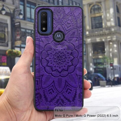 Harryshell Detachable Magnetic Zipper Wallet Leather Case with Cash Coin Pocket 12 Card Slots Holder Wrist Strap Lanyard for Motorola Moto G Pure/Moto G Power (2022) Flower (Purple) in Saudi Arabia