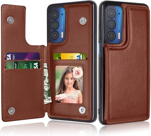 Moto Edge 2021 Case, Motorola Moto Edge 2021/Moto Edge 5G UW Wallet Case with Card Holder, PU Leather ID Credit Card Slots Snap Buttons Clousure TPU Frame Bumper Back Flip Phone Cover [Brown] in Saudi Arabia