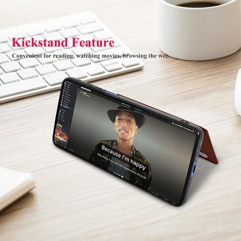 حافظة Moto Edge 2021، حافظة محفظة Motorola Moto Edge 2021/Moto Edge 5G UW مع حامل بطاقة، فتحات بطاقة الائتمان من جلد البولي يوريثان وأزرار كبس وإطار من مادة TPU وغطاء خلفي قابل للطي للهاتف [بني] in Kuwait