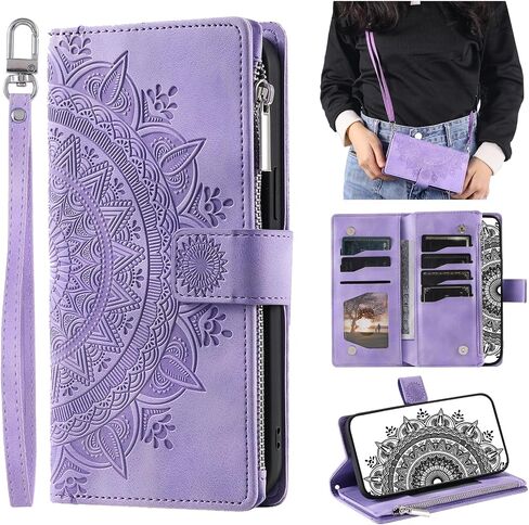 Crossbody Wallet Case for Samsung Galaxy S22 Ultra, Leather Case with Lanyard Strap Wristlet Zipper Card Holder, Flip Phone case Cover for Samsung S22 Ultra (Pink) in Saudi Arabia