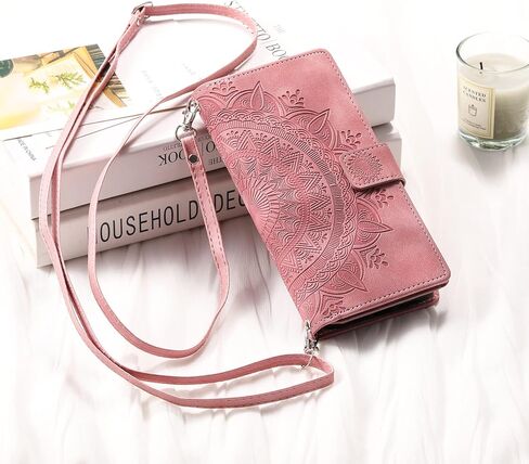 Crossbody Wallet Case for Samsung Galaxy S22 Ultra, Leather Case with Lanyard Strap Wristlet Zipper Card Holder, Flip Phone case Cover for Samsung S22 Ultra (Pink) in Saudi Arabia