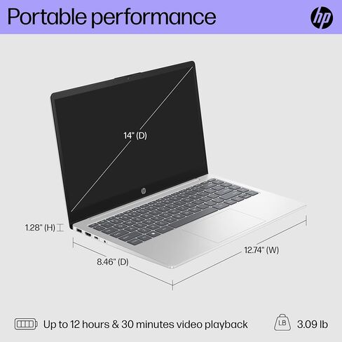 HP 14 inch Laptop, HD Display, AMD Athlon Gold 7220U, 4 GB RAM, 128 GB SSD, AMD Radeon Graphics, Windows 11 Home in S Mode, 14-em0010nr (2023),Silver in Saudi Arabia