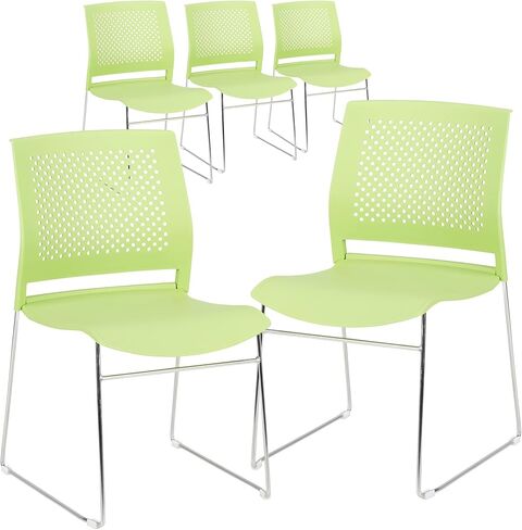 كرسي مكتب نوروود التجاري للأثاث المصنوع من الكروم مع ظهر مقعد مثقوب (عبوة من 5 قطع)، أزرق لامع in Kuwait