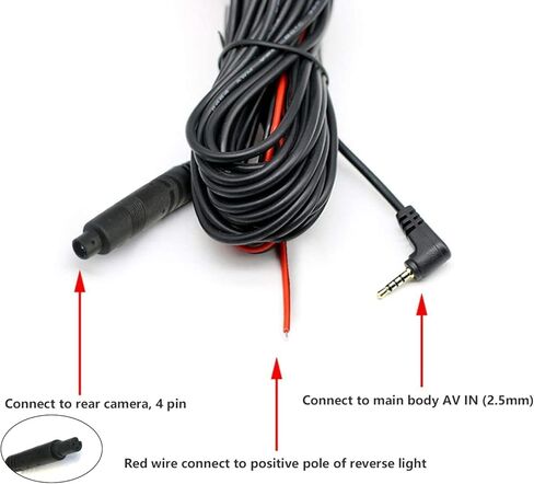 كابل تمديد للكاميرا الاحتياطية بطول 50 قدم من REDTIGER لكاميرا REDTIGER Dash Cam (4 دبابيس، 2.5 مم) in Kuwait