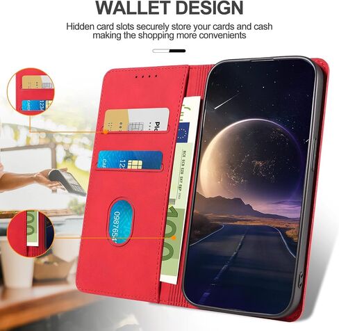 Wallet Case for Google Pixel 6 Pro with Card Holder, PU Leather Cover Kickstand Magnetic Shockproof TPU Bumper Flip Folio Case for Google 6 Pro (Red) in Saudi Arabia