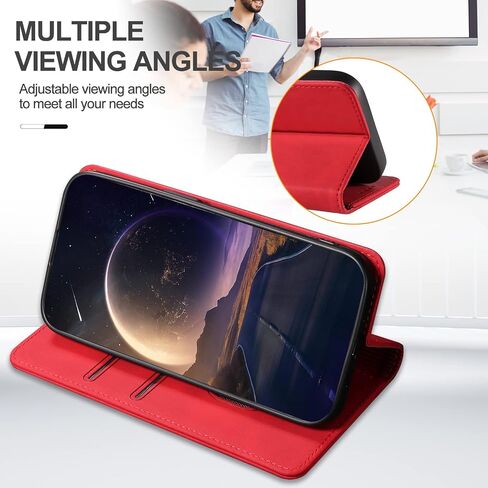 Wallet Case for Google Pixel 6 Pro with Card Holder, PU Leather Cover Kickstand Magnetic Shockproof TPU Bumper Flip Folio Case for Google 6 Pro (Red) in Saudi Arabia