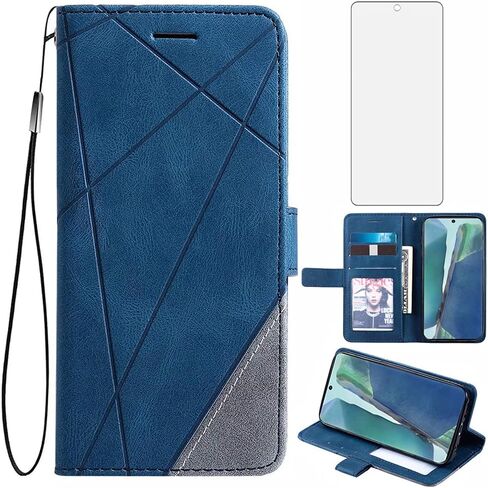 متوافق مع حافظة محفظة Samsung Galaxy Note 20 Glaxay Note20 5G وواقي شاشة من الزجاج المقسى وغطاء قلاب وحامل بطاقات وحافظات للهاتف الخلوي لهاتف Gaxaly Notes 20s Twenty Not S20 للنساء والرجال باللون الأزرق in Kuwait