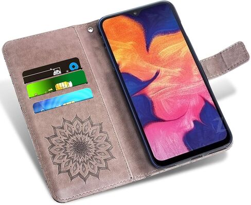 Phone Case for Samsung Galaxy A10e Wallet Cases with Tempered Glass Screen Protector and Leather Magnetic Flip Cover Card Holder Stand Cell Accessories Glaxay A 10e Gaxaly 10ae S102DL Women Men Gray in Saudi Arabia