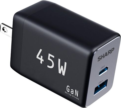 Sharp USB C Charger, 45W, 2 Port (USB A+C) Compact Foldable GaN Fast Charge for iPhone 15/15 Plus/15 Pro/15 Pro Max/14, Galaxy, Pixel 4/3, iPad/iPad Mini – White in Saudi Arabia