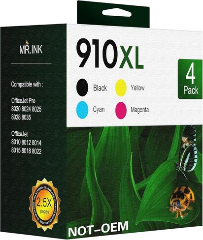 مجموعة خراطيش حبر 910XL عالية الإنتاجية متوافقة مع خراطيش حبر HP 910xl لطابعات HP OfficeJet Pro 8010 8015 8018 8022 8020 8025 8028 8035 (Bk/C/M/Y، 4 عبوات) in Kuwait
