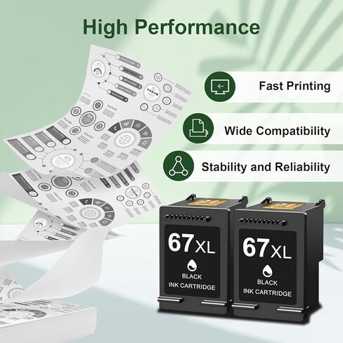 خرطوشة حبر سوداء 67XL متوافقة مع HP Ink 67 Black خراطيش حبر 67XL 67 XL سوداء معاد تصنيعها متوافقة مع طابعة HP DeskJet 2755e 2700 2700e 4100 Envy 6000 6055e 6400 6458e (2 أسود) in Kuwait