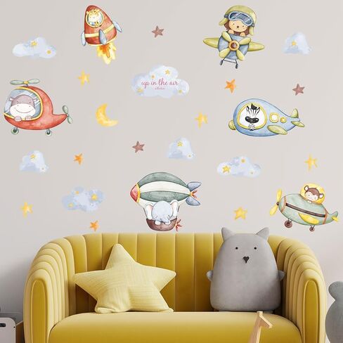 ملصقات حائط على شكل طائرات لحيوانات الغابة وطائرات الهليكوبتر المقاتلة والصواريخ السحابية والنجوم ملصقات جدارية لغرف الأطفال وغرفة النوم والرعاية النهارية وغرفة اللعب وديكور الحائط in Saudi Arabia