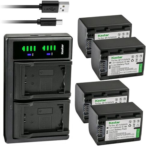 بطارية Kastar 4 عبوات وشاحن USB LTD2 بديل لسوني NP-FH30 NP-FH40 NP-FH50 NP-FH60 NP-FH70 NP-FH90 NP-FH100، Sony AC-VQH10 BC-TRV BC-VH1، Sony HDR-UX19، HDR-UX20، HDR-UX3، HDR-UX5 in Kuwait