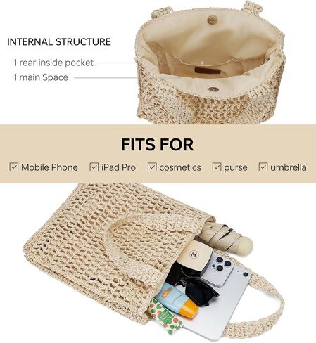 Raffia Bag Cute Straw Summer Beach Tote Crossbody Bags for Women Wicker Rattan Basket Hobo Aesthetic Purse Girls Cute Travel Large Woven Beach Bag Straw Clutch Purses for Women Handbag in Saudi Arabia
