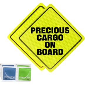Baby on Board Sticker for Cars Funny,Yellow Night Safety Driving Reflective Precious Cargo on Board Sign,2Pack 5.5"x5.5"Vinyl Cute Baby on Board Decal for Window and Bumper