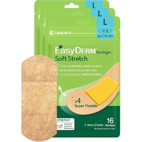 Easyderm Soft Stretch Bandage Large 3 Packs (48 Counts) | Large-Sized Waterproof, 30x72 MM, 4X Flexible, and Skin-like Adhesive Bandages for First Aid, Wound Care, Minor Cuts, Scrapes