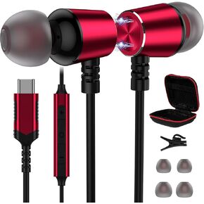 APETOO USB C Headphones for iPhone 15 16 Pro Max Samsung S21 S22 S23 S24 Ultra Flip Fold A55 A54 A9 Noise Canceling in-Ear Type C Earphones Magnetic Wired Earbuds with Mic HiFi Stereo for Android,Red