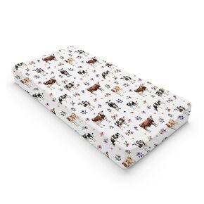 Watercolor Cow Boho Leaves Baby Changing Pad Cover for Boy Girl 32''x16'' Farm Cows Green Leaves Fitted Diaper Changing Pad Sheets Comfort Soft Breathable Nursery Changing Table Mats