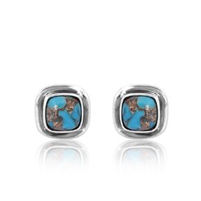Genuine Mojave Copper Turquoise Gemstone Stud Earrings for Women, Handmade 925 Sterling Silver Stud for Teen Girl