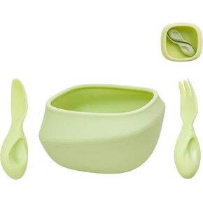 Toddler Utensils - Baby Essentials with Bowl, Fork, and Spoon | Baby-Led Weaning Supplies (BLW) for 12M+ Self-Feeding, Functional Silicone Dinnerware Set - Boosts Fine Motor Skills-Pink