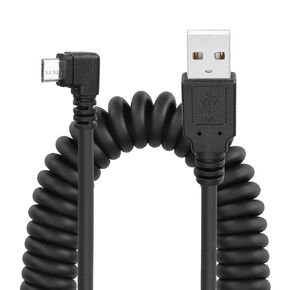 YACSEJAO Coiled Micro USB Cable, USB 2.0 to Micro USB 90 Degree Sync Charging and Data Transfer Spring Coiled Cord for Smartphone Tablet Wall and Car Charger (Dual Left)