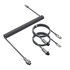 ZIYOU LANG 2 in 1 Custom Coiled USB C to A and C Cable with Detachable Extendable Double Sleeve Spiral Cable Metal Aviator Connector for Playstation Xbox Keyboard Mouse USB Flash Drive Printer(Gray)