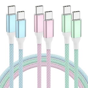 3ft USB C to C Charging Cable Certified, 60W Braided Type C to C Fast Charger Cord for Apple iPhone 16/16 Pro Max/15 Plus/15 Pro Max, Samsung Galaxy S24 S23 S22 Note 20, MacBook iPad Pro, Air, Mini