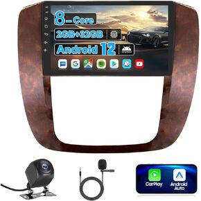 9" Car Stereo Radio Kit for GMC Sierra Yukon Tahoe 2007-2013 Silverado 2010-2013, 8 Core IPS Touch Screen with Carplay Android Auto, Bluetooth SWC Backup Camera-Wine