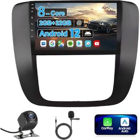 9" Car Stereo Radio Kit for GMC Sierra Yukon Tahoe 2007-2013 Silverado 2010-2013, 8 Core IPS Touch Screen with Carplay Android Auto, Bluetooth SWC Backup Camera-Wine