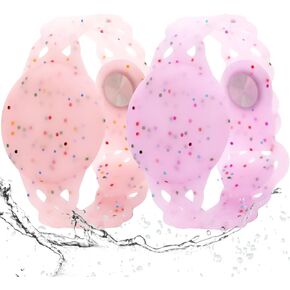 Waterproof AirTag Bracelets for Kids(2 Pack), Hidden Wristband for AirTag, Silicone AirTag Holder GPS Tracker for Air Tag for Toddler, Braided Design Secure Anti-Lost Protection(Glitter,Pink&Purple)