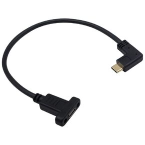 Poyiccot USB C Male to Female Extension Cable 1feet/30cm, Right& Left Angled 90 Degree USB 3.1 Type C Extender Charging & Sync Cable with Panel Mount Screw Hole for Charging & Sync (USB C Right M/F)
