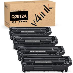 v4ink 4PK Compatible 12A Toner Cartridge Replacement for 12A Q2612A Toner Black Ink for use with HP 1012 1018 1020 1022 1022N 3015 M1005 M1319F Canon D420 D450 D480 MF4150 MF4350D MF4370DN Printer