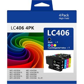 LC406 Ink Cartridges for Brother Printer MFC-J4535DW MFC-J4335DW MFC-J5855DW MFC-J6555DW MFC-J6955DW for Brother LC406 Ink Cartridges Replacement for Brother Ink Cartridges LC406 LC406XL (4 Pack)
