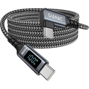 كابل شاحن USB C إلى USB C 100 واط [2 متر] كابل USB C 90 درجة شحن سريع مع شاشة LED كابل شاحن هاتف PD 5A لأجهزة MacBook Pro/MacBook Air/iPad ProHuawei/iPhone 15/Tablet Google in Kuwait