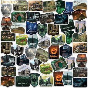 Lord of The Rings Location Badges 50ct Vinyl Large Deluxe Stickers Variety Pack - Laptop, Water Bottle, Scrapbooking, Tablet, Skateboard, Indoor/Outdoor