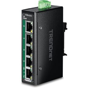 TRENDnet 5-Port Industrial Gigabit PoE+ DIN-Rail Mini Switch, TI-PGLC50, 4 x Gigabit PoE+ Ports, 1 x Gigabit Port, 90W PoE+ Power Budget, 10Gbps Switching Capacity, NDAA & TAA Compliant