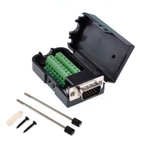 Oiyagai DB15 3+9 D-SUB VGA Male 3Row 15Pin Connector Adapter with Nut Terminal Breakout Board Connector Signal Module with Case Free Welding