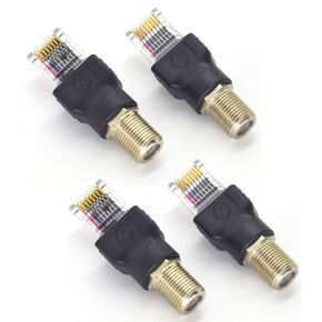 4PCS RF to RJ45 Converter Adapter F Female to RJ45 Male Coaxial Barrel Coupler Adapter Connector Coax Straight Connector (Black)
