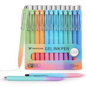 Gel Pens, WY WENYUAN 12-Pcs Colored Pens, Pens Fine Point Smooth Writing Pens, 0.5 Mm Gel Ink Pens Office Desk Accessories, Retractable Aesthetic Journaling Pens School Office Supplies for Women & Men