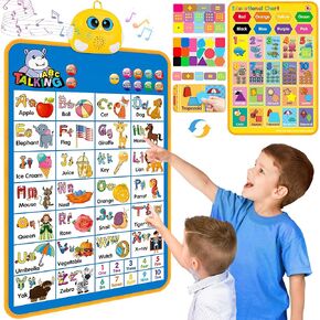 Electronic Alphabet Wall Chart, Talking ABC, 123s, Music Poster, Kids Learning Toys for Toddlers 1-3, Interactive Educational Toddler Toy, Gifts for Age 1 2 3 4 5 Year Old Boys Girls - Blue