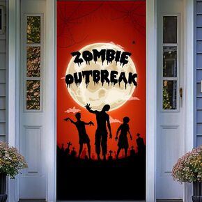 Halloween Door Backdrop Banner Stair Death Creepy Devil Go Crazy Terror Theme Scary Halloween Party Decoration Supplies for Women Men 80x35 Inch